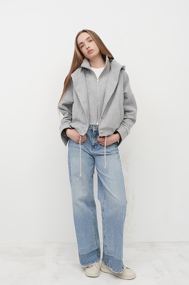 Куртка вовна з каптуром світлий сірий (КУ 16)